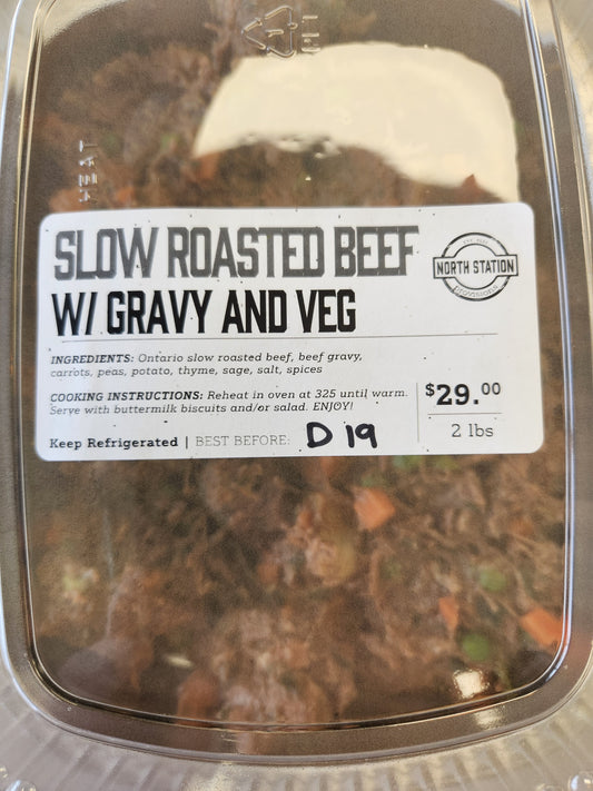 Slow Roasted Beef W/ Gravy & Veggies (2lbs)-FROZEN
